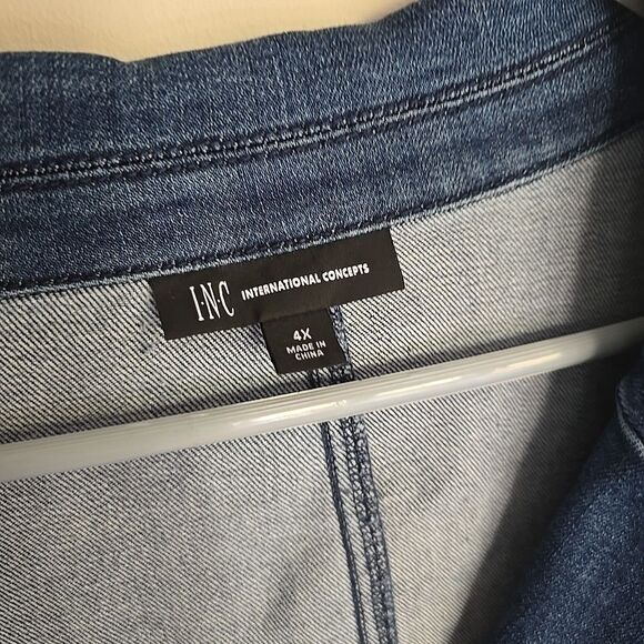 I.N.C. International Concepts Puff-Sleeve Denim Blazer 4X Jeans Jacket Womens - Picture 2 of 8